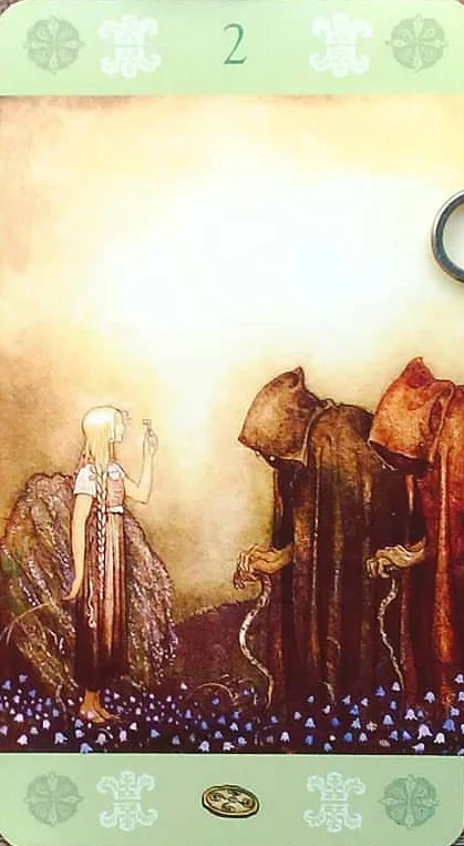 Two of Pentacles card from the John Bauer Tarot deck