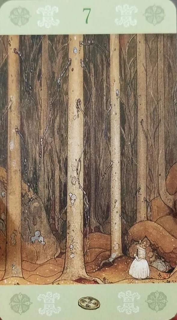 Seven of Pentacles card from the John Bauer Tarot deck