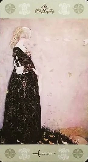 Queen of Swords card from the John Bauer Tarot deck