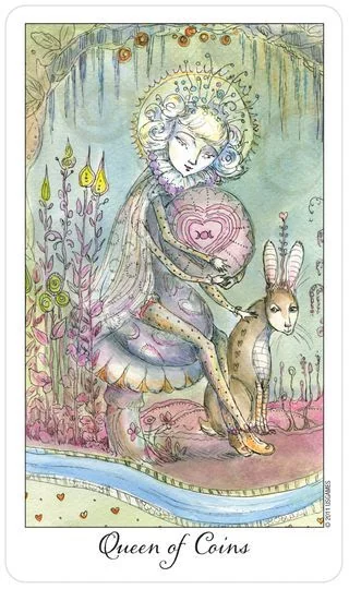 Queen of Coins card from the Joie De Vivre Tarot deck