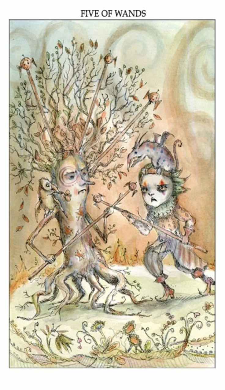 Five of Wands card from the Joie De Vivre Tarot deck