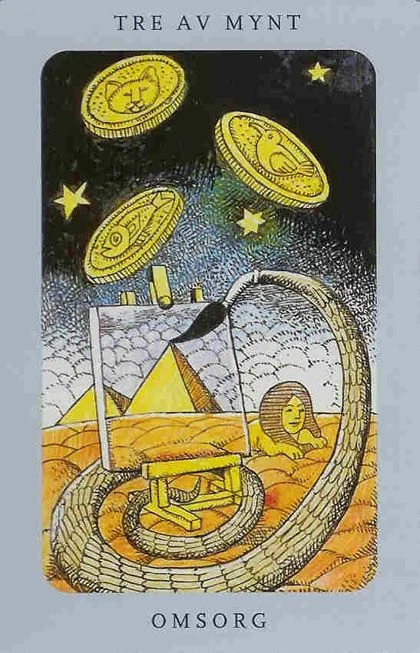 Three of Pentacles from the Jolanda Tarot deck
