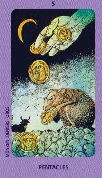 Five of Pentacles from the Jolanda Tarot deck