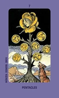 Seven of Pentacles from the Jolanda Tarot deck