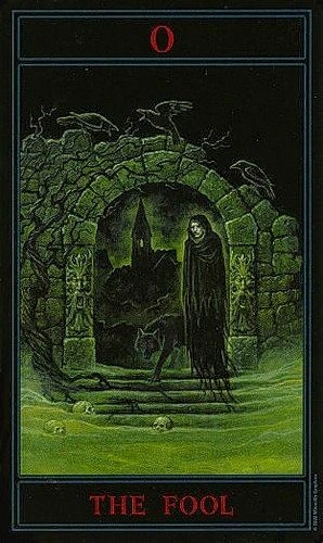 The Fool card from The Gothic Tarot by Joseph Vargo