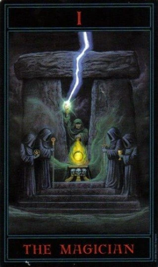 The Magician card from The Gothic Tarot by Joseph Vargo
