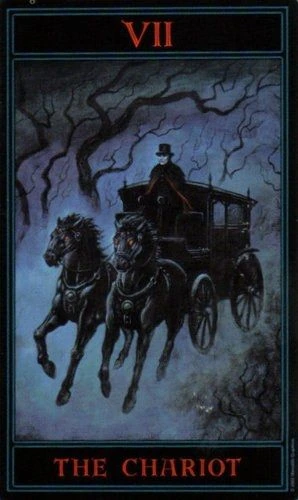 The Chariot card from The Gothic Tarot by Joseph Vargo
