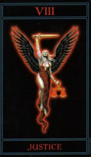 Justice card from The Gothic Tarot by Joseph Vargo