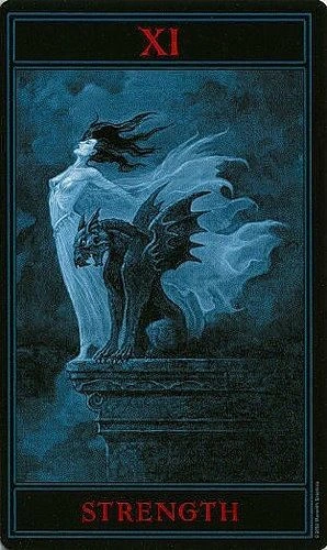 Strength card from The Gothic Tarot by Joseph Vargo
