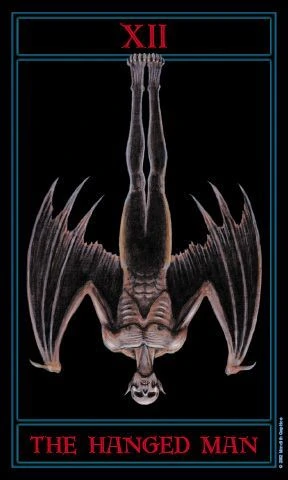 The Hanged Man card from The Gothic Tarot by Joseph Vargo