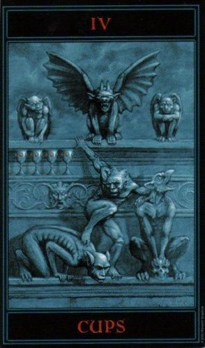 Four of Cups card from The Gothic Tarot by Joseph Vargo