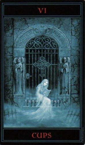 Six of Cups card from The Gothic Tarot by Joseph Vargo