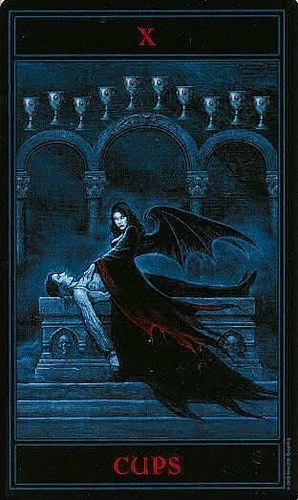 Ten of Cups card from The Gothic Tarot by Joseph Vargo
