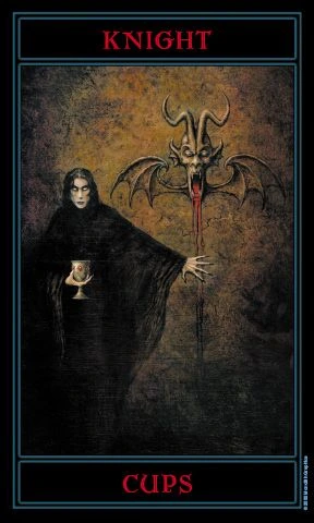 Knight of Cups card from The Gothic Tarot by Joseph Vargo