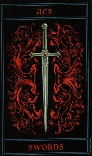 Ace of Swords card from The Gothic Tarot by Joseph Vargo