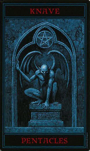 Knave of Pentacles card from The Gothic Tarot by Joseph Vargo