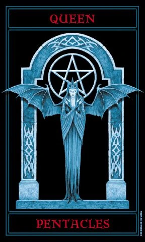 Queen of Pentacles card from The Gothic Tarot by Joseph Vargo