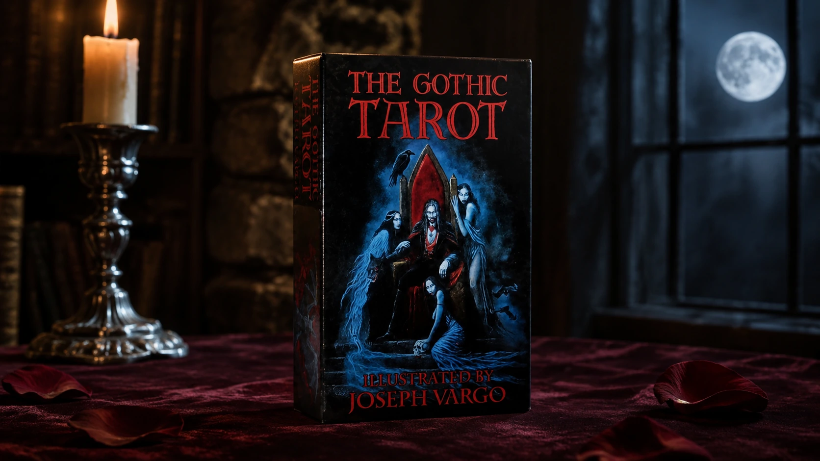 Gothic Tarot Deck by Joseph Vargo in a candlelit reading scene