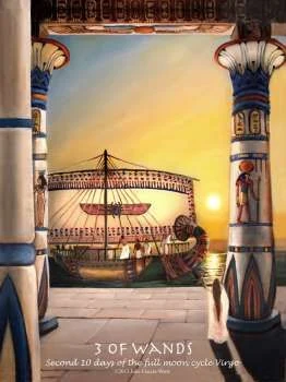 Three of Wands card from the Journey Into Egypt Tarot deck