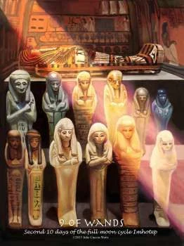Nine of Wands card from the Journey Into Egypt Tarot deck