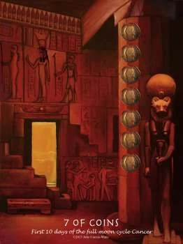 Seven of Coins card from the Journey Into Egypt Tarot deck