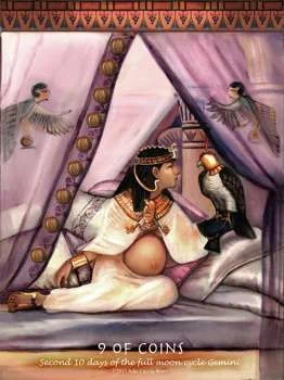 Nine of Coins card from the Journey Into Egypt Tarot deck