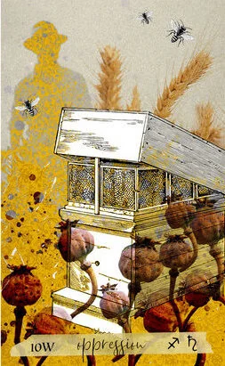 Ten of Wands card from the Journey Of The Sacred Bee Tarot deck