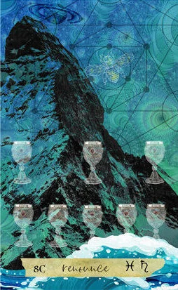 Eight of Cups card from the Journey Of The Sacred Bee Tarot deck