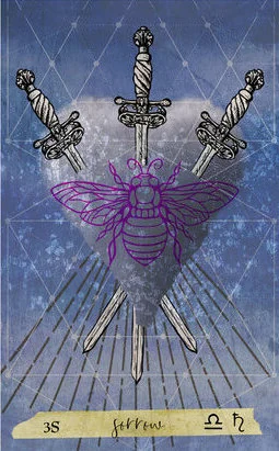 Three of Swords card from the Journey Of The Sacred Bee Tarot deck