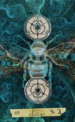Two of Pentacles card from the Journey Of The Sacred Bee Tarot deck