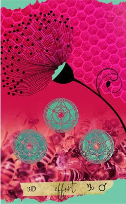 Three of Pentacles card from the Journey Of The Sacred Bee Tarot deck