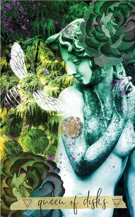 Queen of Pentacles card from the Journey Of The Sacred Bee Tarot deck