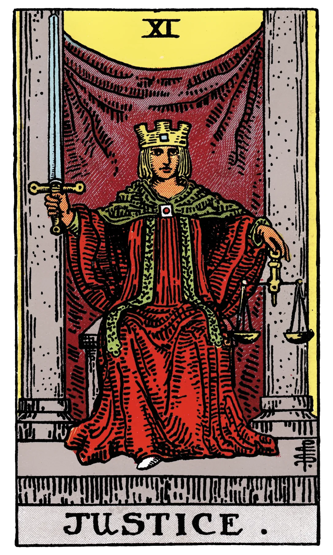 Justice — Rider-Waite-Smith Tarot by Rider Justice card from the Rider-Waite-Smith Tarot deck by Rider