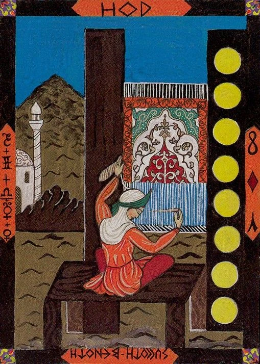 Eight of Pentacles card from the Kazanlar Tarot deck
