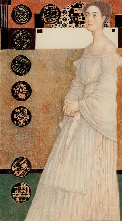 Nine of Pentacles card from the Klimt Tarot deck by A. A. Atanassov