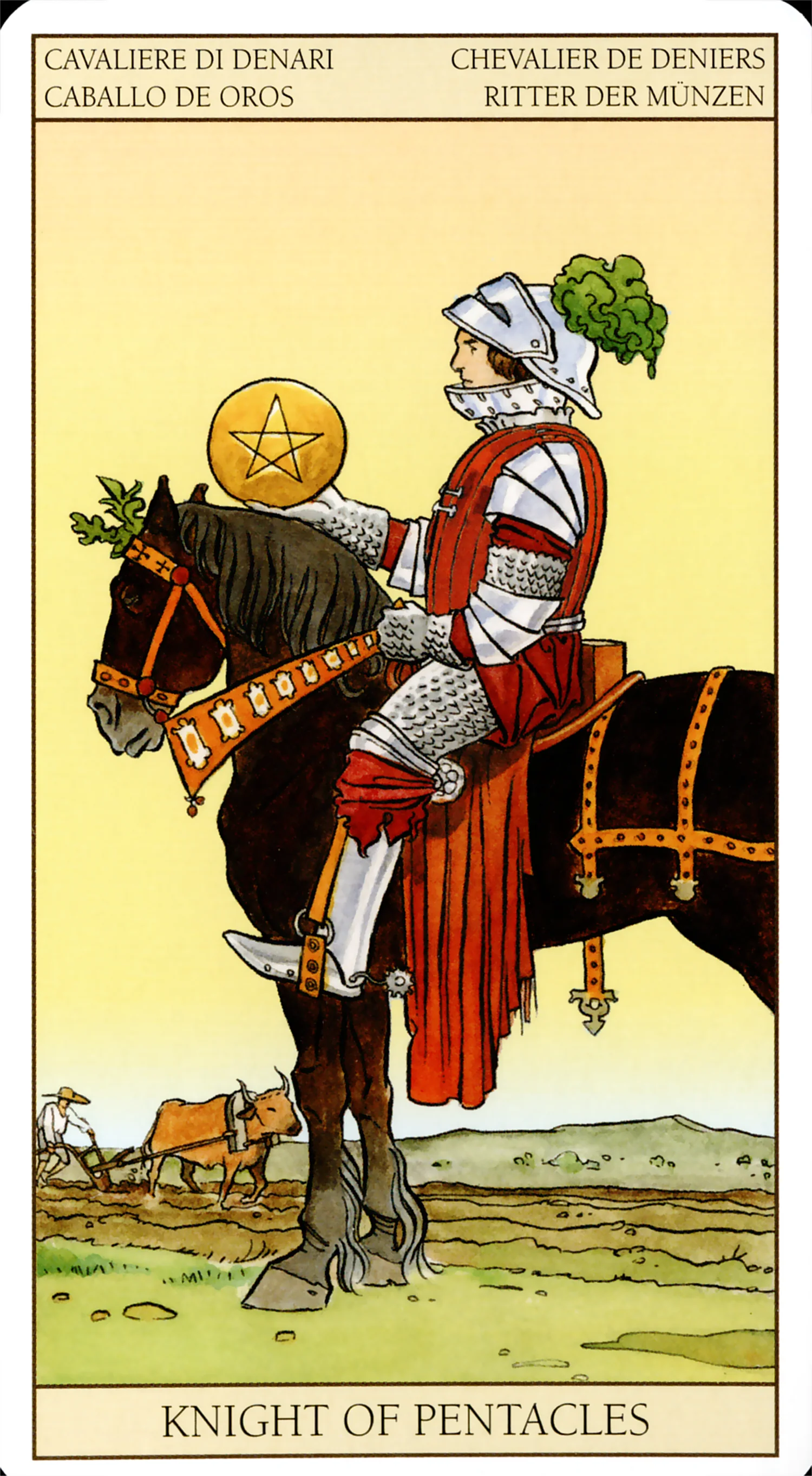 Knight of Pentacles card from the Tarot of the New Vision deck by Lo Scarabeo