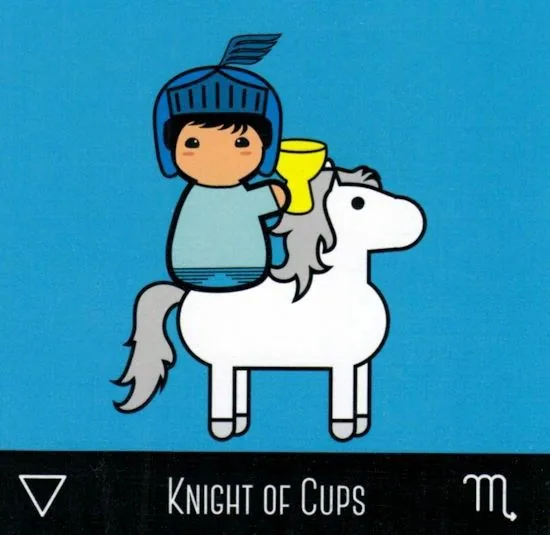 Knight of Cups card from the Kokeshi Tarot deck