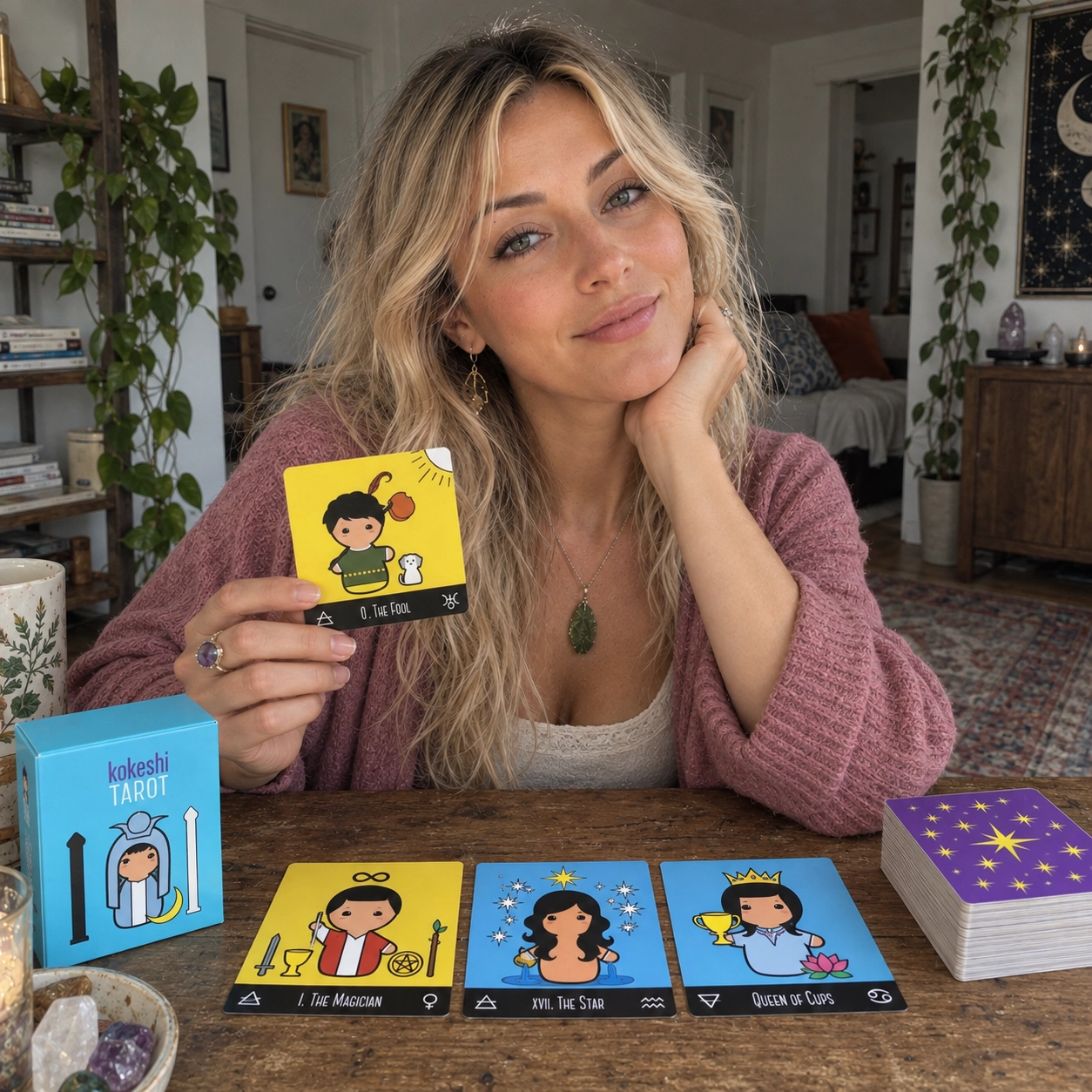 Aurica reading with the square Kokeshi Tarot deck by Kokeshi Dolls