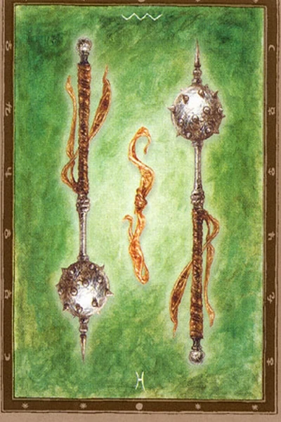 2 of Wands from The Labyrinth Tarot by Luis Royo