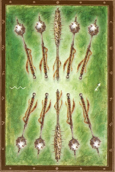 10 of Wands from The Labyrinth Tarot by Luis Royo