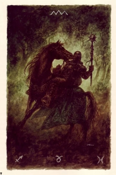 Knight of Wands from The Labyrinth Tarot by Luis Royo