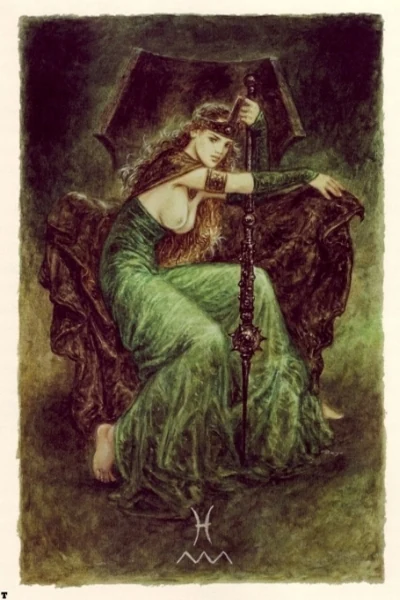 Queen of Wands from The Labyrinth Tarot by Luis Royo