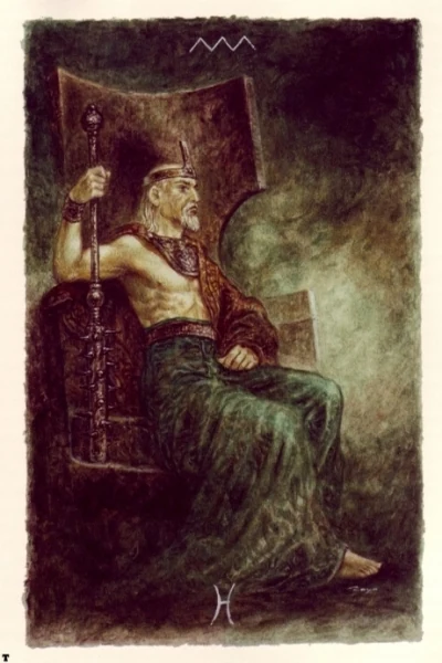 King of Wands from The Labyrinth Tarot by Luis Royo