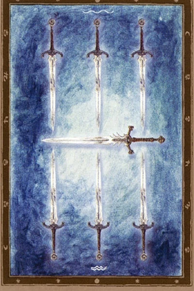 7 of Spades from The Labyrinth Tarot by Luis Royo