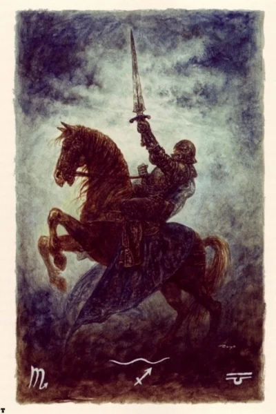 Knight of Spades from The Labyrinth Tarot by Luis Royo