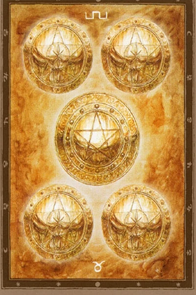 5 of Pentacles from The Labyrinth Tarot by Luis Royo
