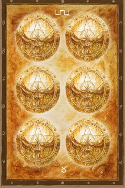 6 of Pentacles from The Labyrinth Tarot by Luis Royo