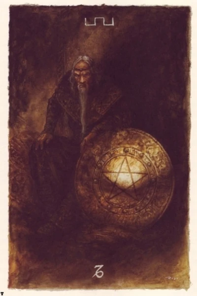King of Pentacles from The Labyrinth Tarot by Luis Royo