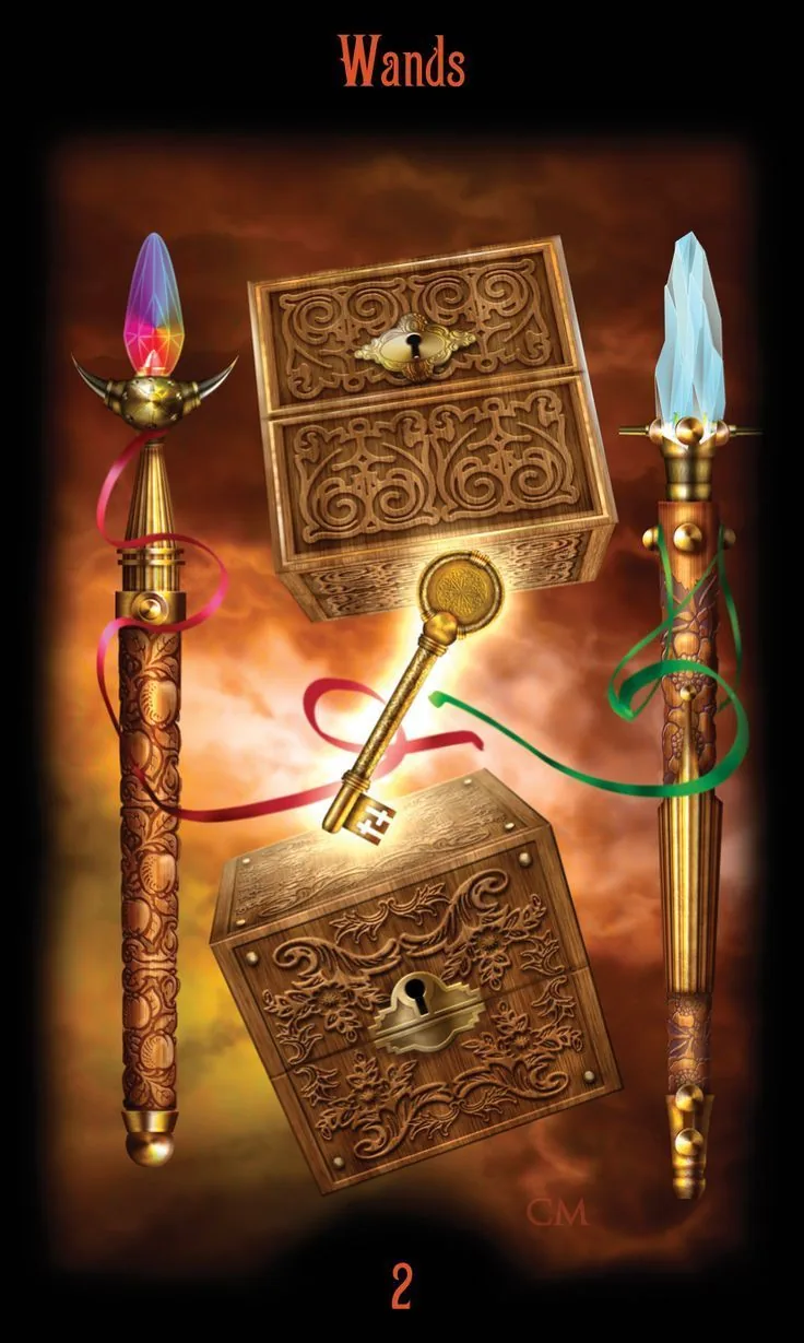 2 of Wands card from the Legacy of the Divine Tarot deck