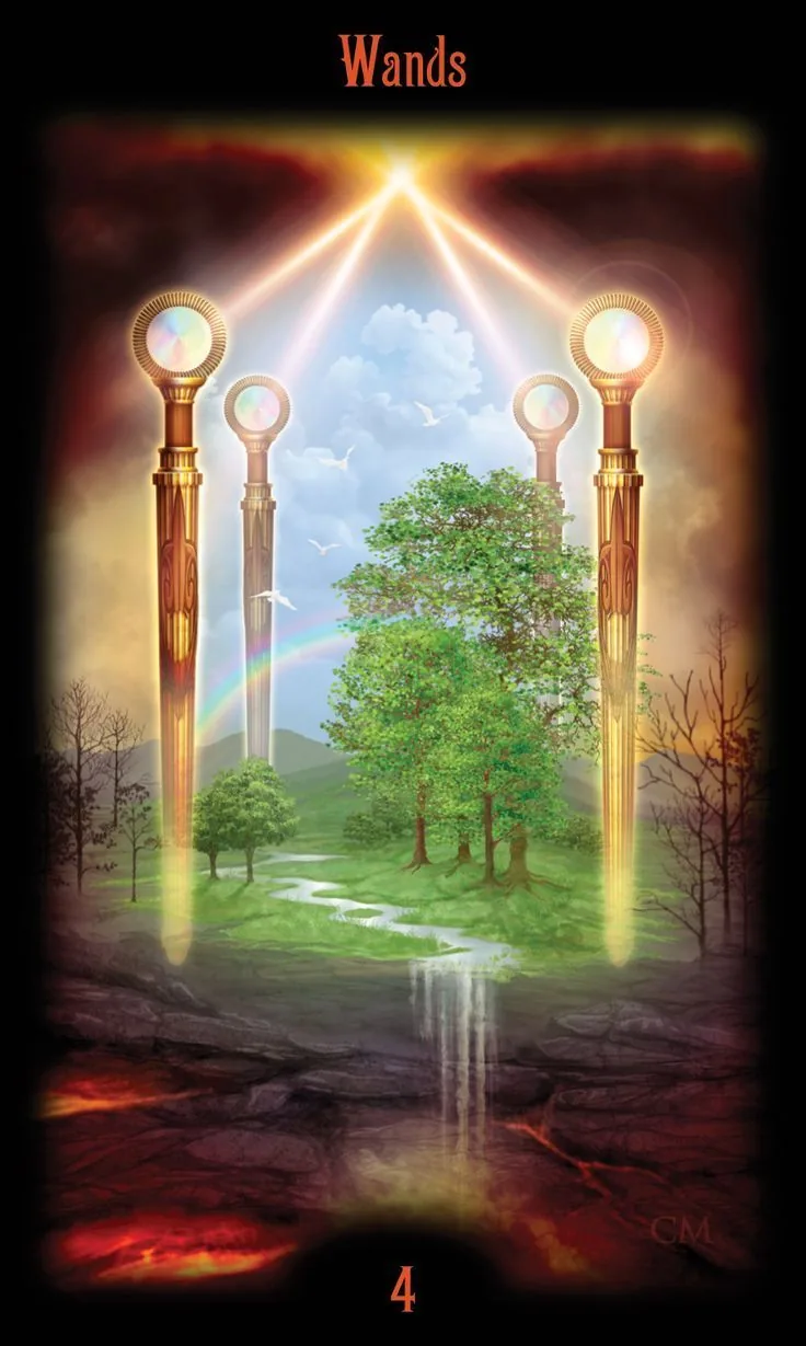 4 of Wands card from the Legacy of the Divine Tarot deck